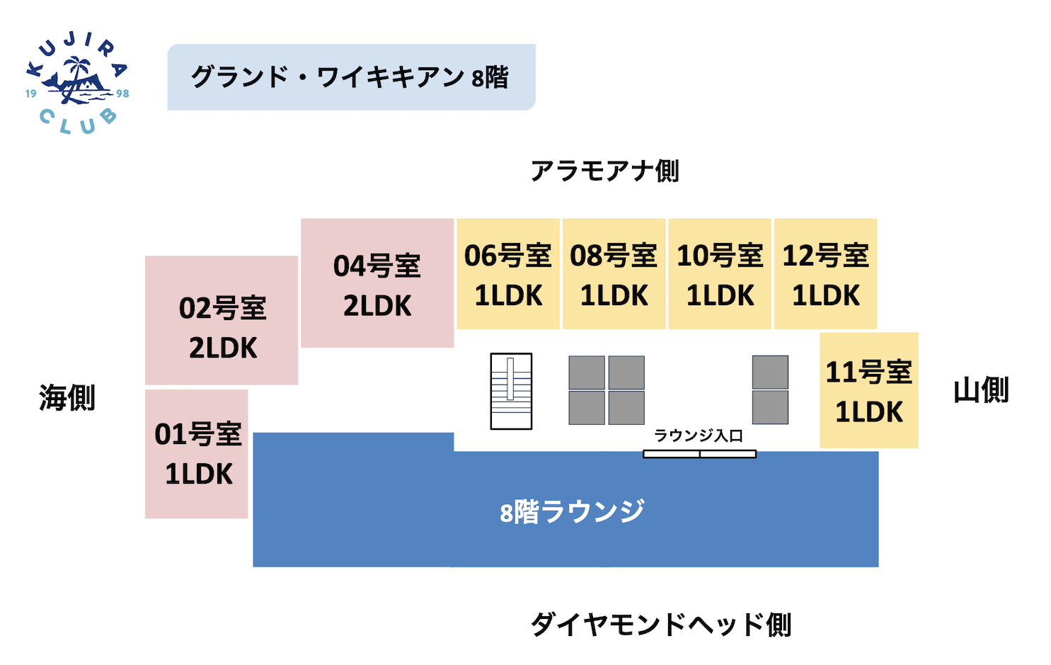 ワイキキアン8階のラウンジの地図