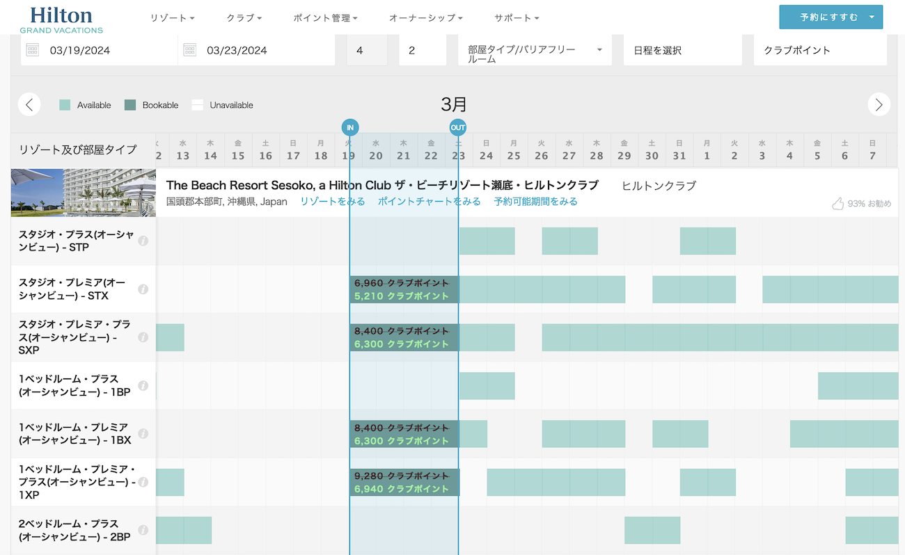 ザ・ビーチリゾート瀬底・ヒルトンクラブの空室状況